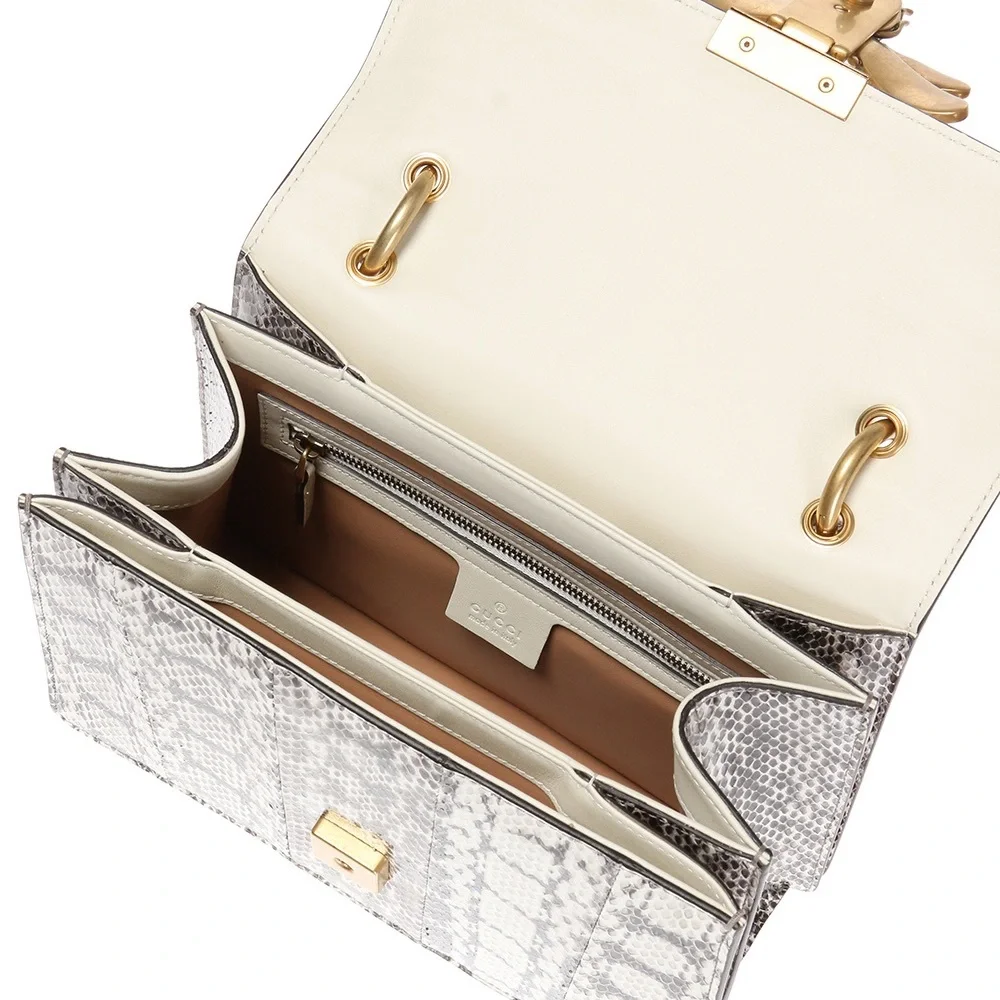 Gucci Black and White Snakeskin 'LOVED' Bee Top Handle Shoulder Bag